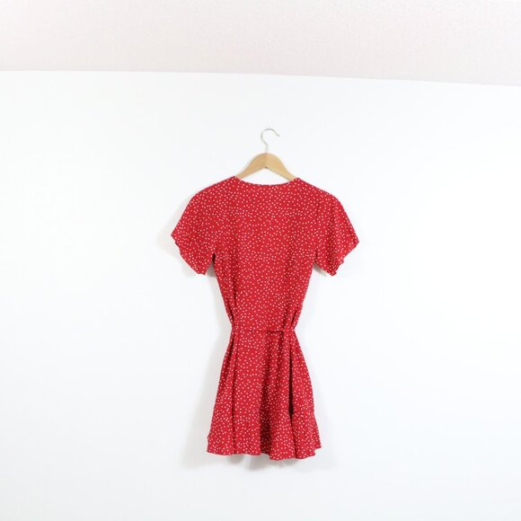 *SHEIN Holidaya Polka Dot Knot Side Wrap A-line Red Dress - Picture 9 of 9